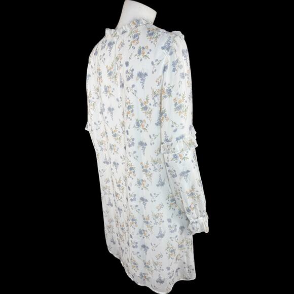 Allegra K Floral Ruffle Long Sleeve Mini Dress White Lined L Feminine Romantic - Picture 8 of 13